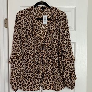 Torrid Leopard Print Ruffle Blouse in Brown and Tan